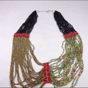 Glass Beaded Butterfly Shape Necklace NWT